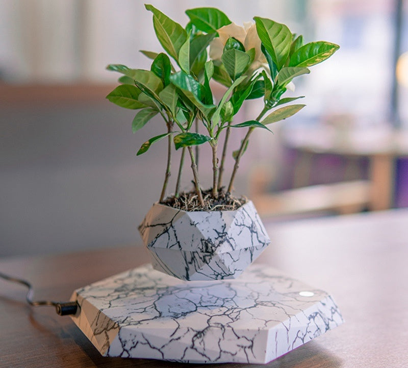 Floating Plant Pot - Magnetic Levitating Plant Pot for Succulents, Air Bonsai and Fake Flowers/Plants, Unique Decor for Home, Office and Desk (Marble)
