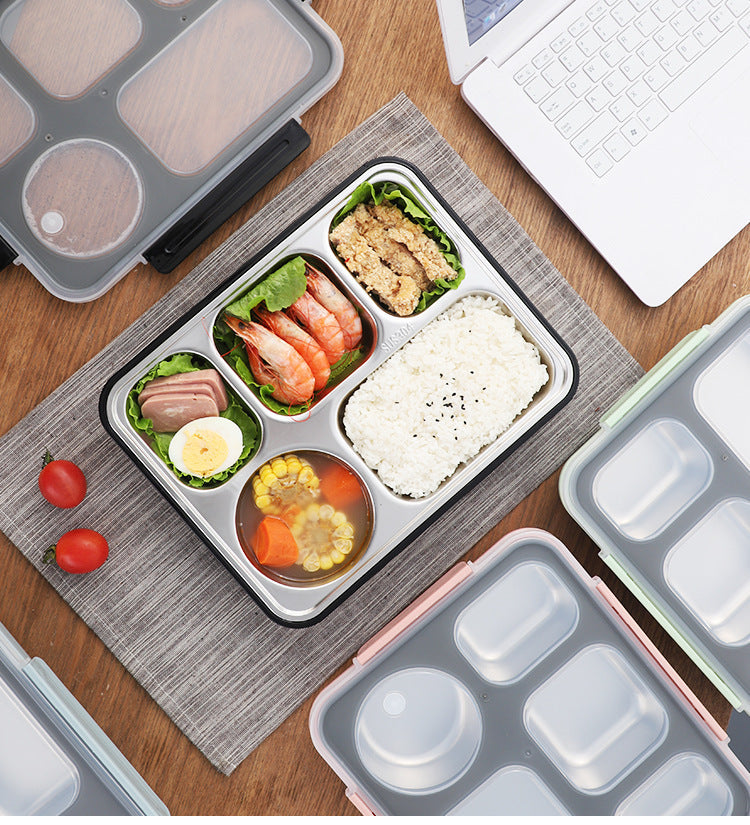 304 Stainless Steel Airtight Lunch Box Portable Sub-compartment Spill-proof Dinner Plate Adult Children 4 Compartment 5 Compartment Lunch Box