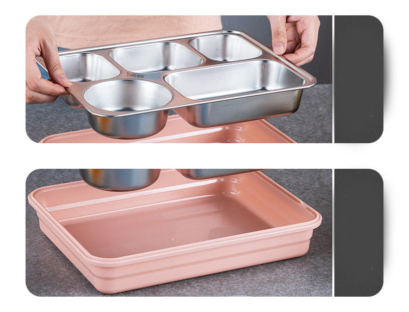 304 Stainless Steel Airtight Lunch Box Portable Sub-compartment Spill-proof Dinner Plate Adult Children 4 Compartment 5 Compartment Lunch Box