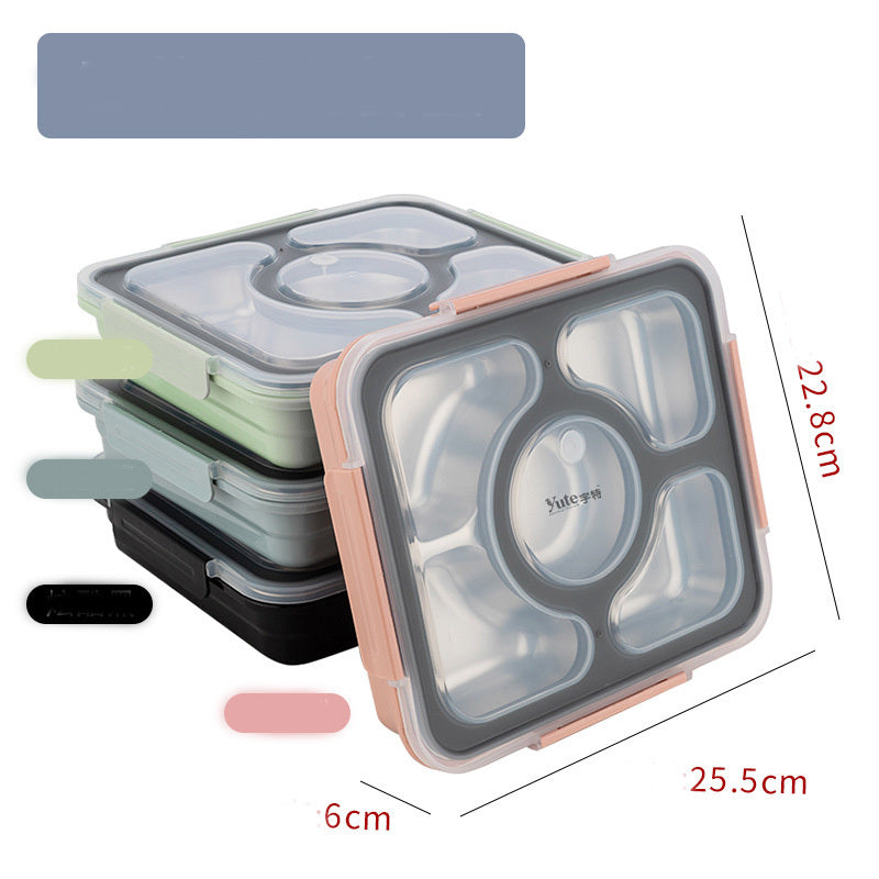 304 Stainless Steel Airtight Lunch Box Portable Sub-compartment Spill-proof Dinner Plate Adult Children 4 Compartment 5 Compartment Lunch Box