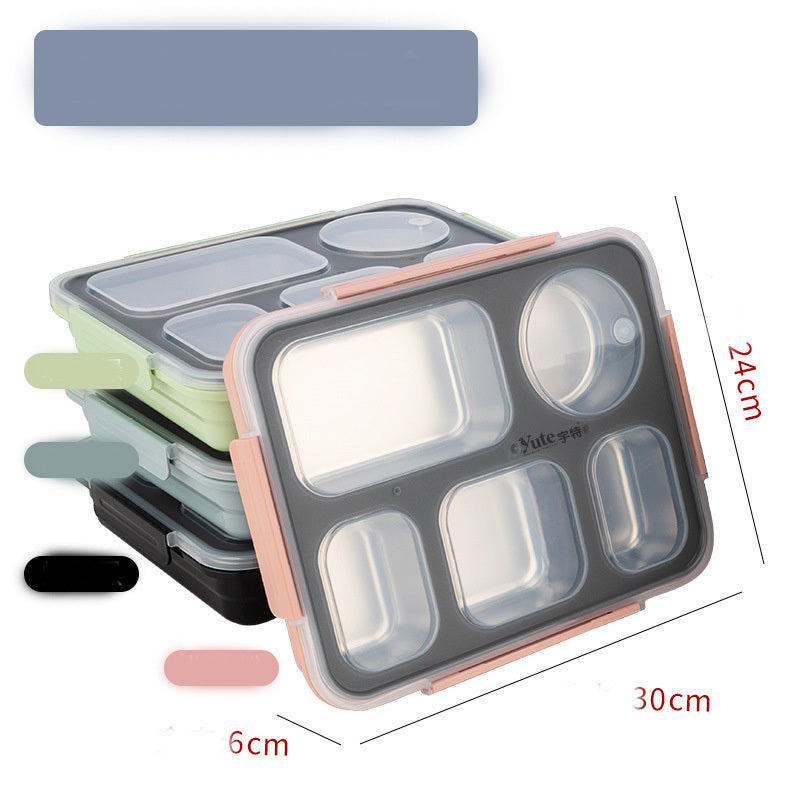 304 Stainless Steel Airtight Lunch Box Portable Sub-compartment Spill-proof Dinner Plate Adult Children 4 Compartment 5 Compartment Lunch Box