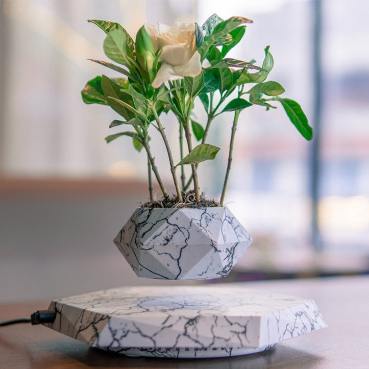 Floating Plant Pot - Magnetic Levitating Plant Pot for Succulents, Air Bonsai and Fake Flowers/Plants, Unique Decor for Home, Office and Desk (Marble)