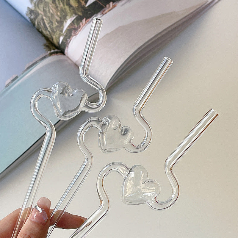 Love Heart Glass Straw For Cocktails | Bar Accessories | Kitchen Gadgets