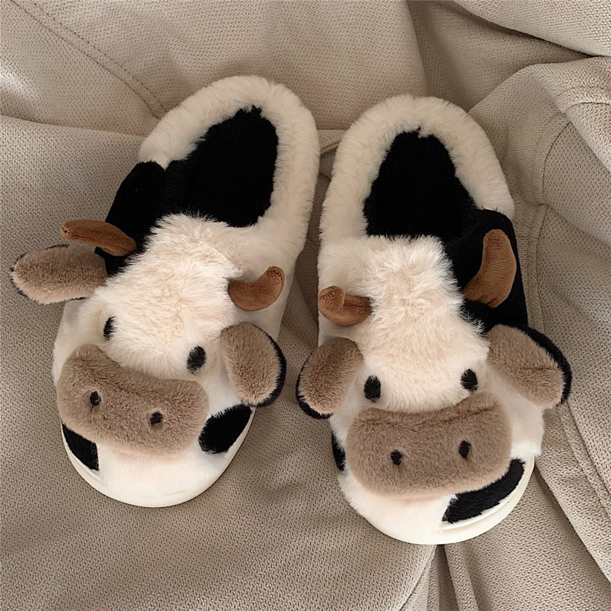 Cute Cow Animal Slipper For Women | Kawaii Soft Fluffy Winter Warm Slippers