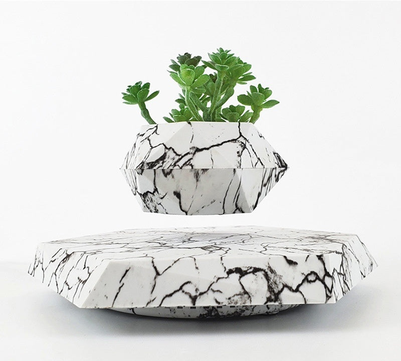 Floating Plant Pot - Magnetic Levitating Plant Pot for Succulents, Air Bonsai and Fake Flowers/Plants, Unique Decor for Home, Office and Desk (Marble)