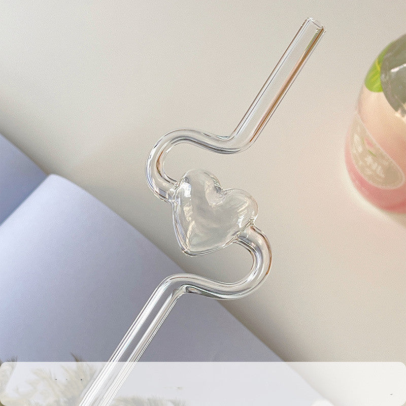 Love Heart Glass Straw For Cocktails | Bar Accessories | Kitchen Gadgets