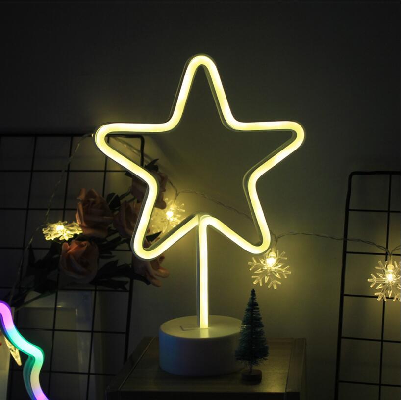 Creative LED Sticker Rainbow, Flamingo, Pentagram & Cactus Shaped
