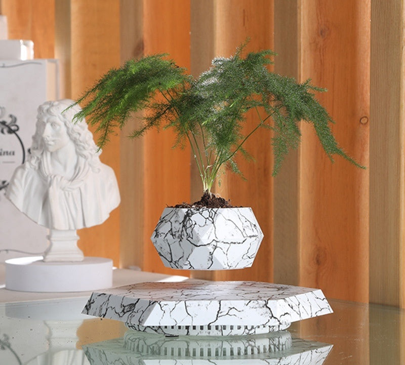 Floating Plant Pot - Magnetic Levitating Plant Pot for Succulents, Air Bonsai and Fake Flowers/Plants, Unique Decor for Home, Office and Desk (Marble)