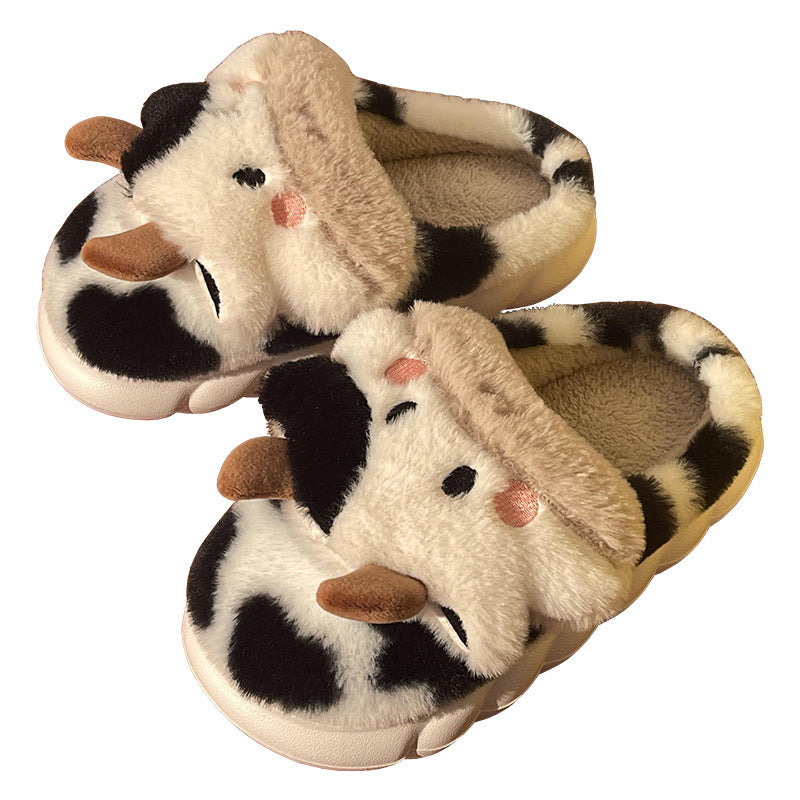 Cute Cow Animal Slipper For Women | Kawaii Soft Fluffy Winter Warm Slippers