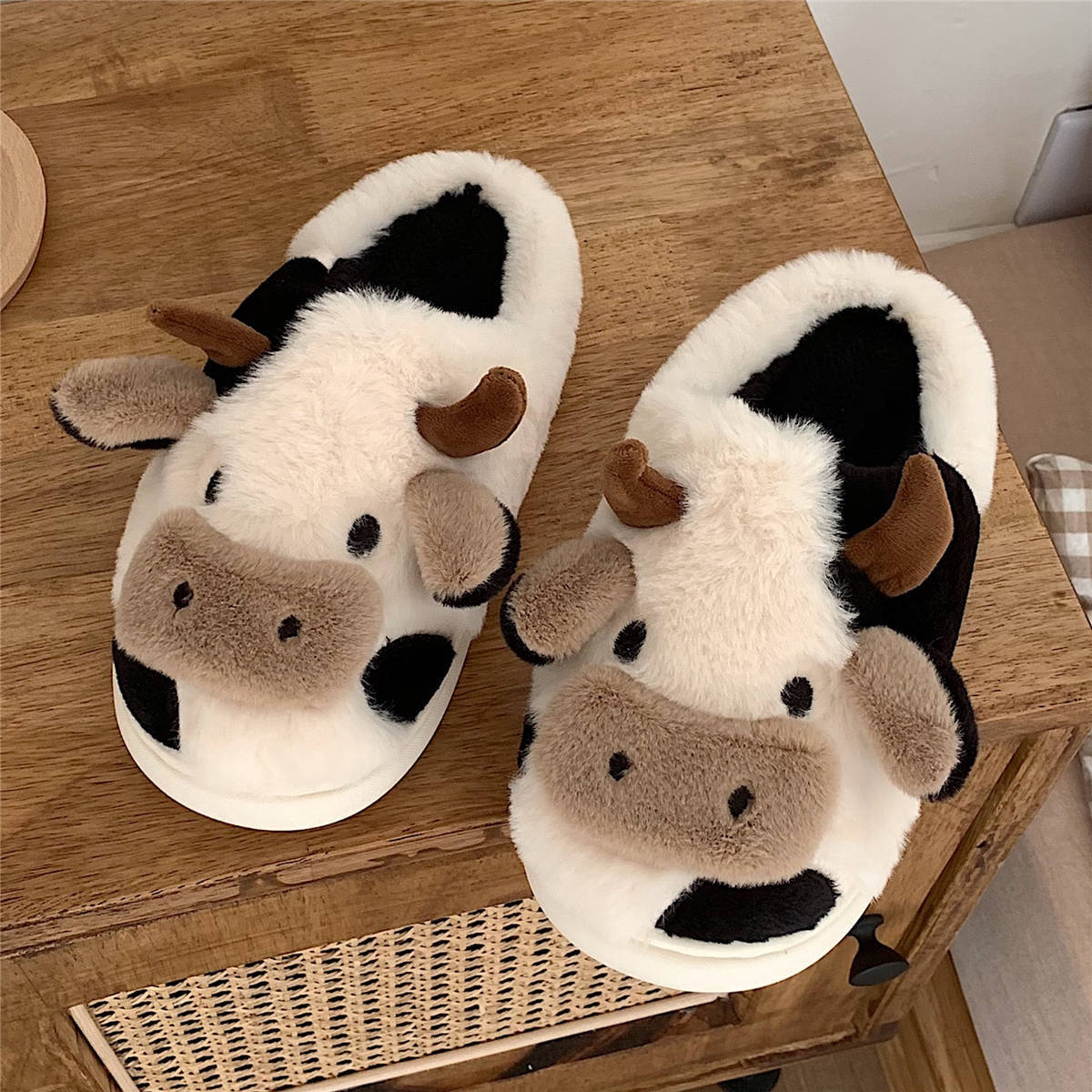 Cute Cow Animal Slipper For Women | Kawaii Soft Fluffy Winter Warm Slippers