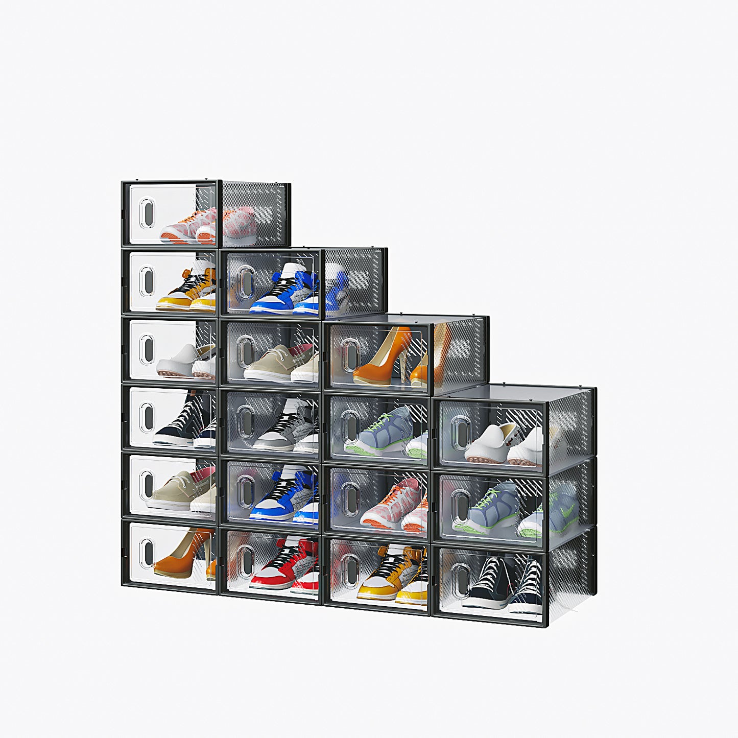 Black Small 18PCS 33x23x14cm Shoebox, Plastic, Grid, Free Combination