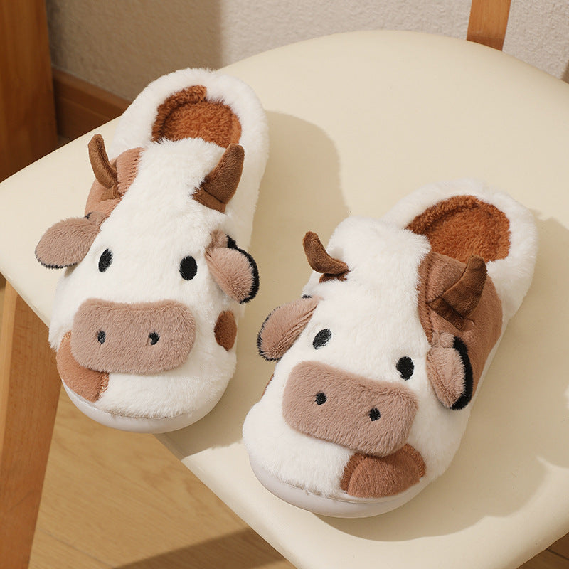 Cute Cow Animal Slipper For Women | Kawaii Soft Fluffy Winter Warm Slippers