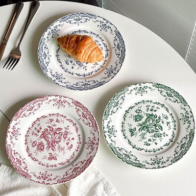 Vintage Floral Ceramic Dinner Plate for Elegant Dining & Serving