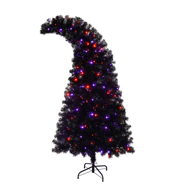 6-foot Artificial Christmas Tree With LED Lights, Pre-lit Curved Artificial Christmas Tree With 900 Tips, Black Christmas Tree