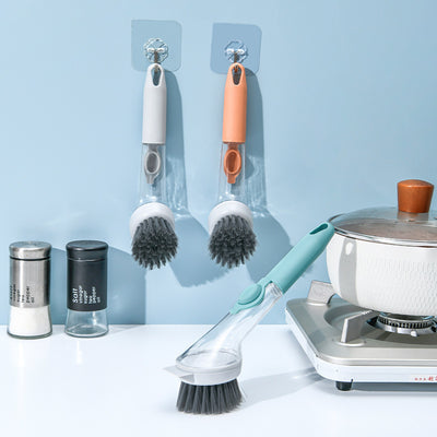 Soap Dispensing Dish Brush with Handle, Kitchen Scrub Brush for Dishes Pots Pans Sink Cleaning