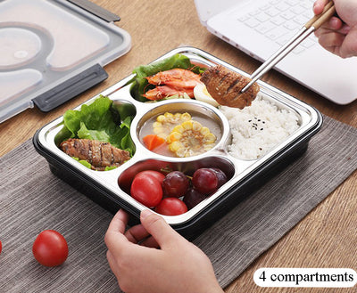 304 Stainless Steel Airtight Lunch Box Portable Sub-compartment Spill-proof Dinner Plate Adult Children 4 Compartment 5 Compartment Lunch Box