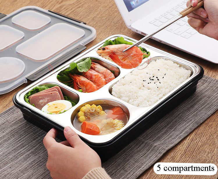 304 Stainless Steel Airtight Lunch Box Portable Sub-compartment Spill-proof Dinner Plate Adult Children 4 Compartment 5 Compartment Lunch Box