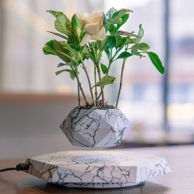 Floating Plant Pot - Magnetic Levitating Plant Pot for Succulents, Air Bonsai and Fake Flowers/Plants, Unique Decor for Home, Office and Desk (Marble)