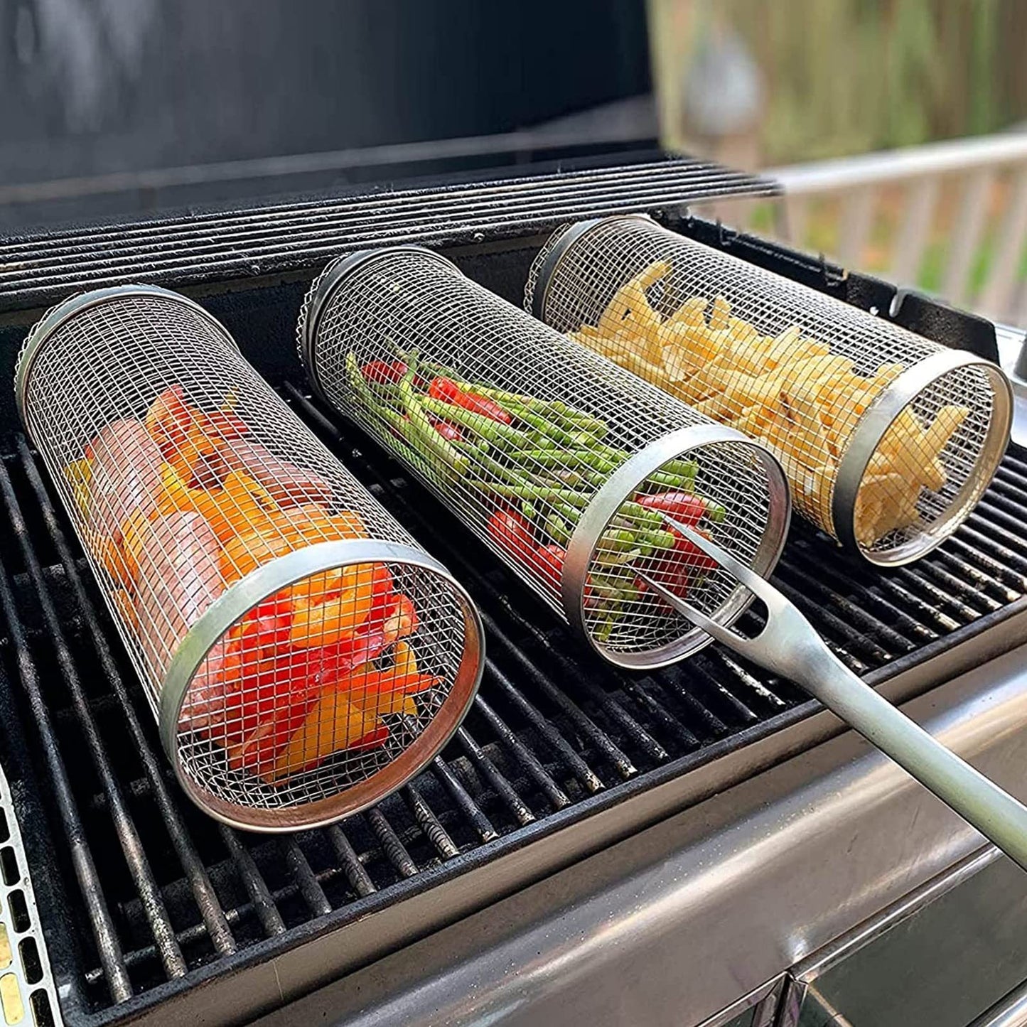 Portable Rolling Grill Baskets for Outdoor Grill