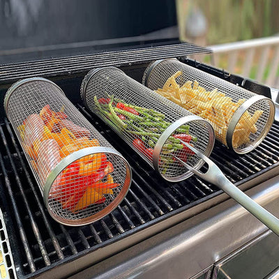 Portable Rolling Grill Baskets for Outdoor Grill