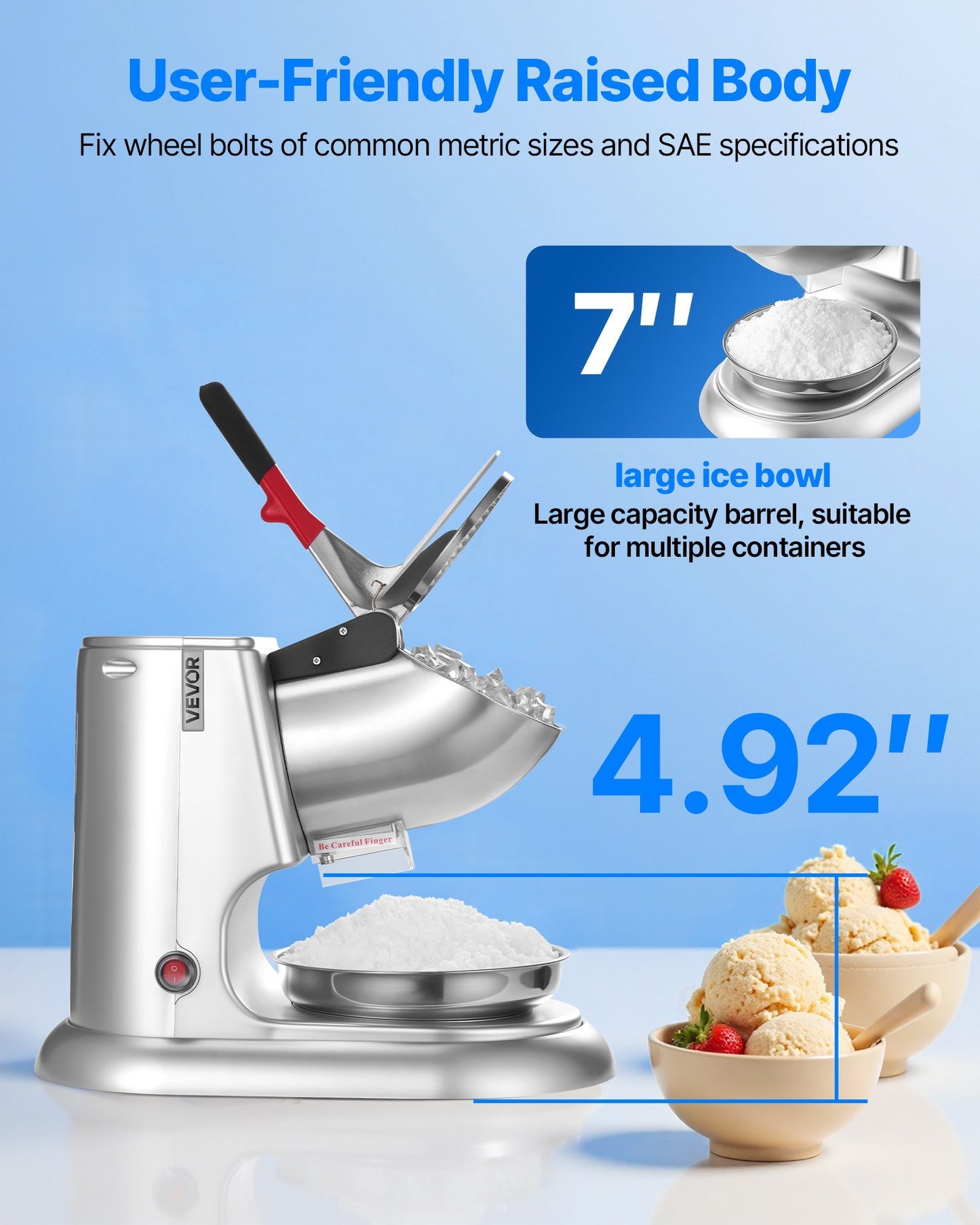 Commercial Ice Crusher 220LBS H Electric Snow Cone Maker Shaved Ice Silver