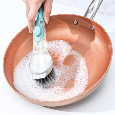Soap Dispensing Dish Brush with Handle, Kitchen Scrub Brush for Dishes Pots Pans Sink Cleaning