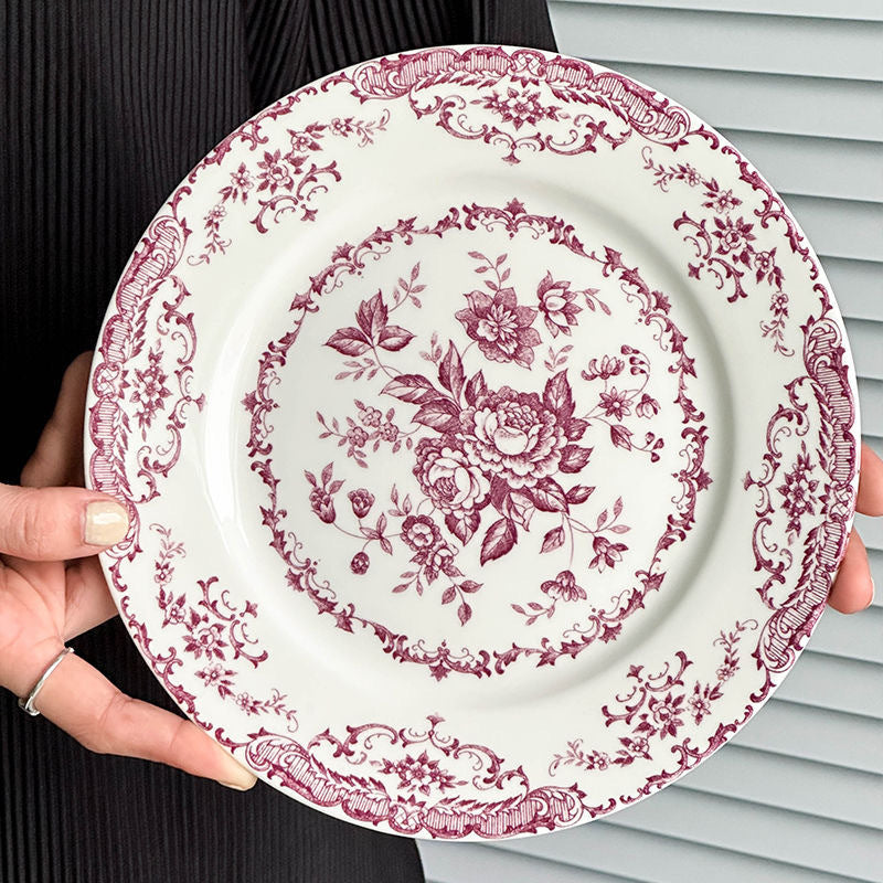 Vintage Floral Ceramic Dinner Plate for Elegant Dining & Serving