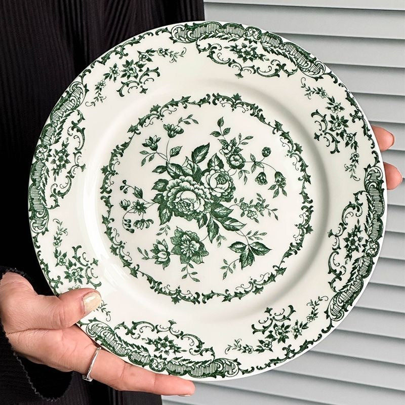Vintage Floral Ceramic Dinner Plate for Elegant Dining & Serving