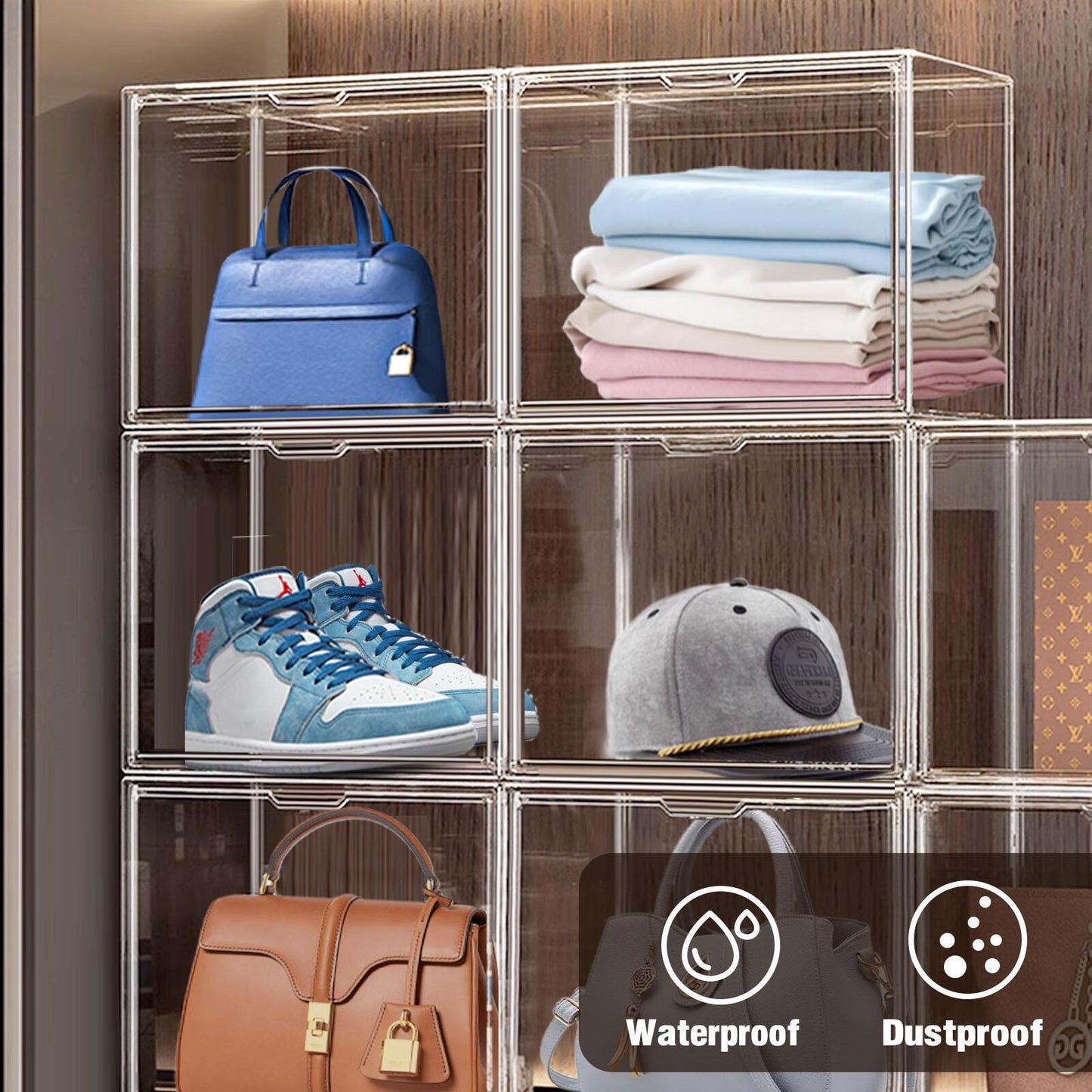 Oversized Transparent Acrylic Display Box Handbag Wardrobe Storage Stackable Shoe Box With Lid
