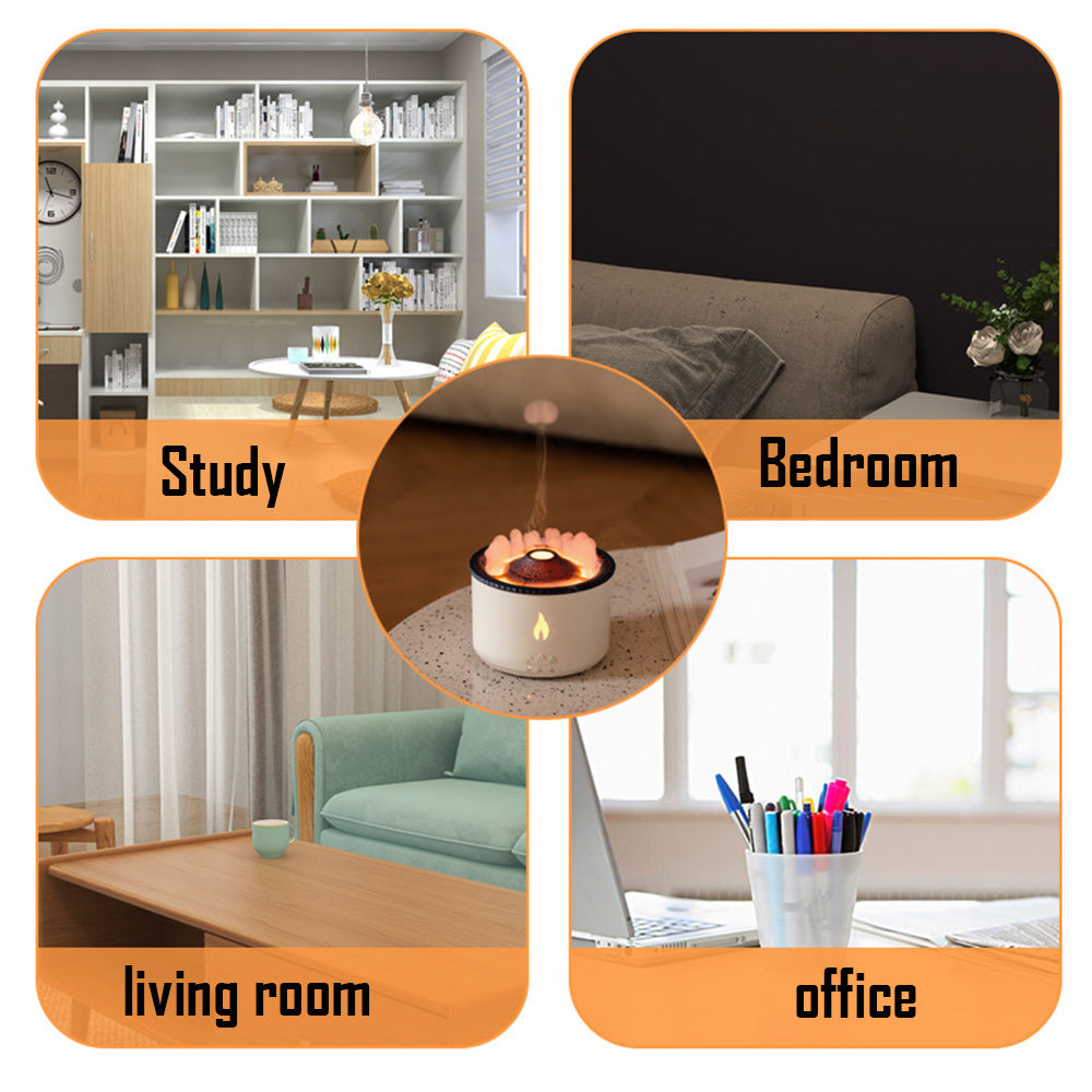 New Creative Ultrasonic 6Oil Humidifier Volcano Aromatherapy Machine Spray Jellyfish Air Flame Humidifier Diffuser