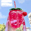500ml Kawaii Strawberry Water Bottle with Straw, Strap & Pendant