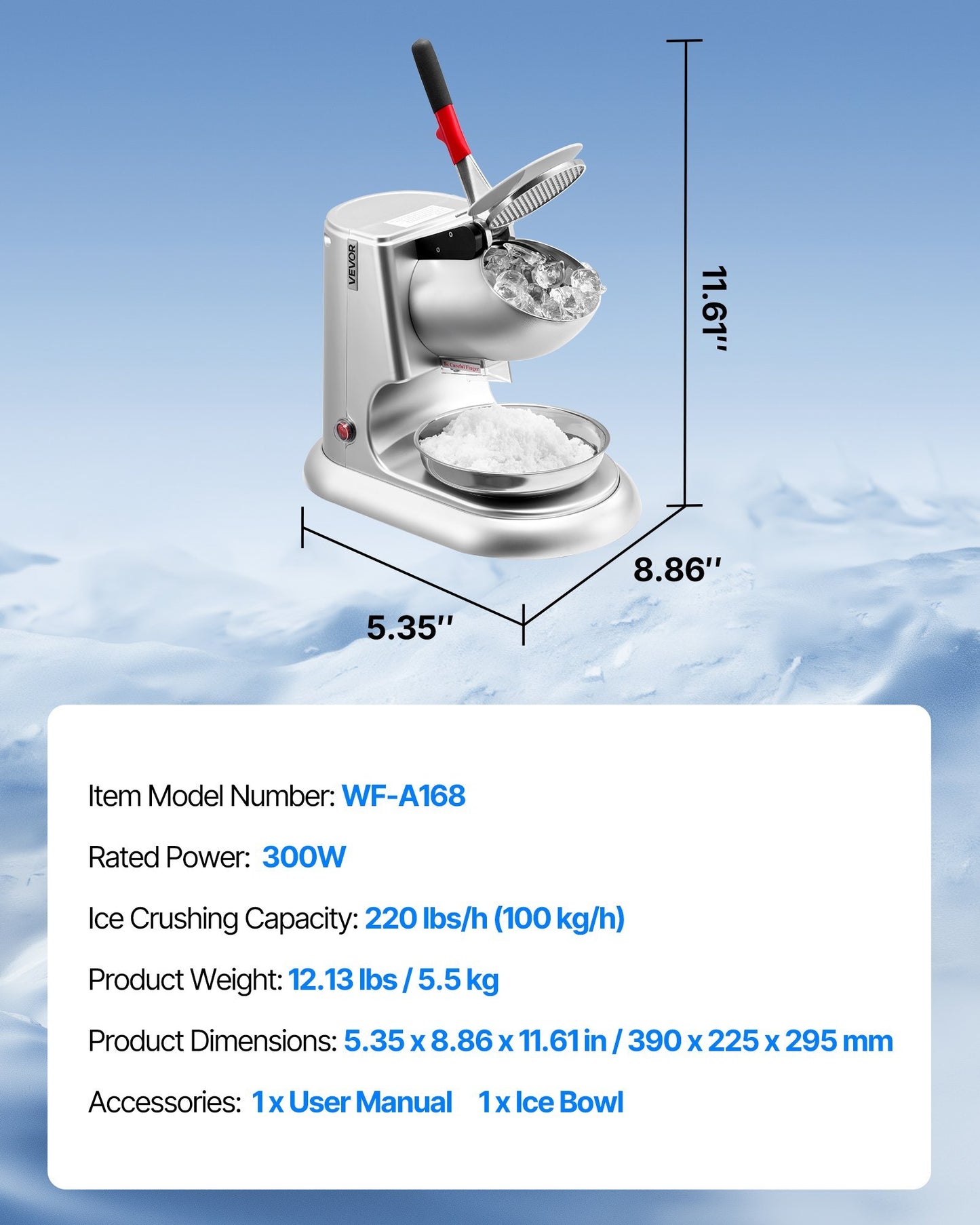 Commercial Ice Crusher 220LBS H Electric Snow Cone Maker Shaved Ice Silver