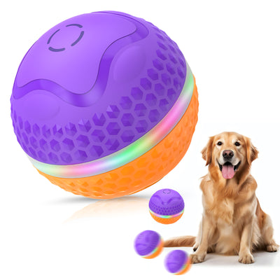 Interactive Dog Toys Ball, Automatic Rolling Toy With LED Flash, USB Rechargeable Orange Purple