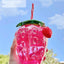 500ml Kawaii Strawberry Water Bottle with Straw, Strap & Pendant