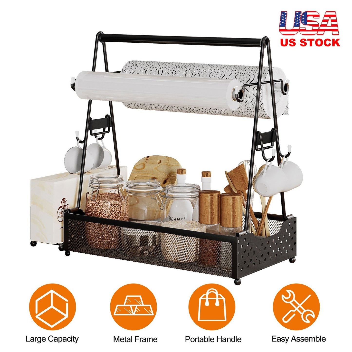 Utensil Caddy Metal Grill Caddy With Paper Towel Holders Utensil Holder For Outdoor