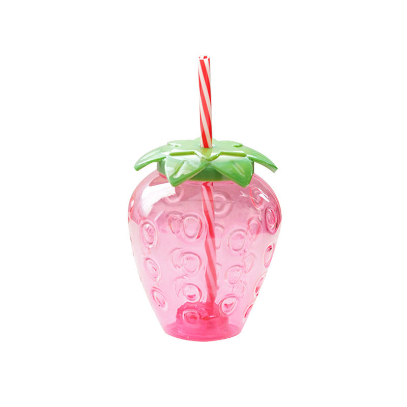 500ml Kawaii Strawberry Water Bottle with Straw, Strap & Pendant
