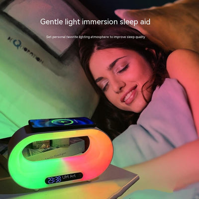 Multi-function 3 In 1 LED App Control RGB Atmosphere Desk Lamp, Smart Multifunctional Wireless Charger & Alarm Clock