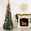 7 FT Fully Decorated Pre-lit Christmas Tree, Pop Up Artificial Xmas Tree With 200 Warm Lights Remote Control And Red & Golden Ornaments For Home Office Store Holiday Deco