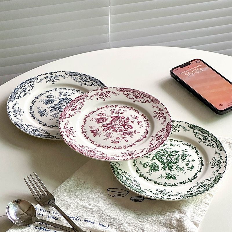 Vintage Floral Ceramic Dinner Plate for Elegant Dining & Serving