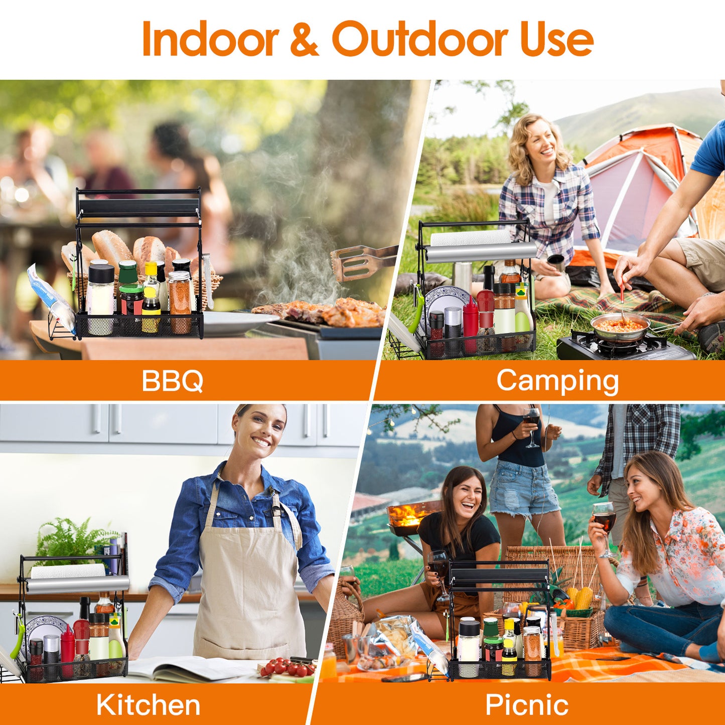Utensil Caddy Metal Grill Caddy With Paper Towel Holders Utensil Holder For Outdoor