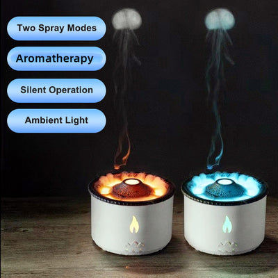 New Creative Ultrasonic 6Oil Humidifier Volcano Aromatherapy Machine Spray Jellyfish Air Flame Humidifier Diffuser